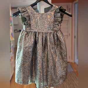 Nordstrom Silver Metallic Floral Girl Party Cocktail Dress sz 6